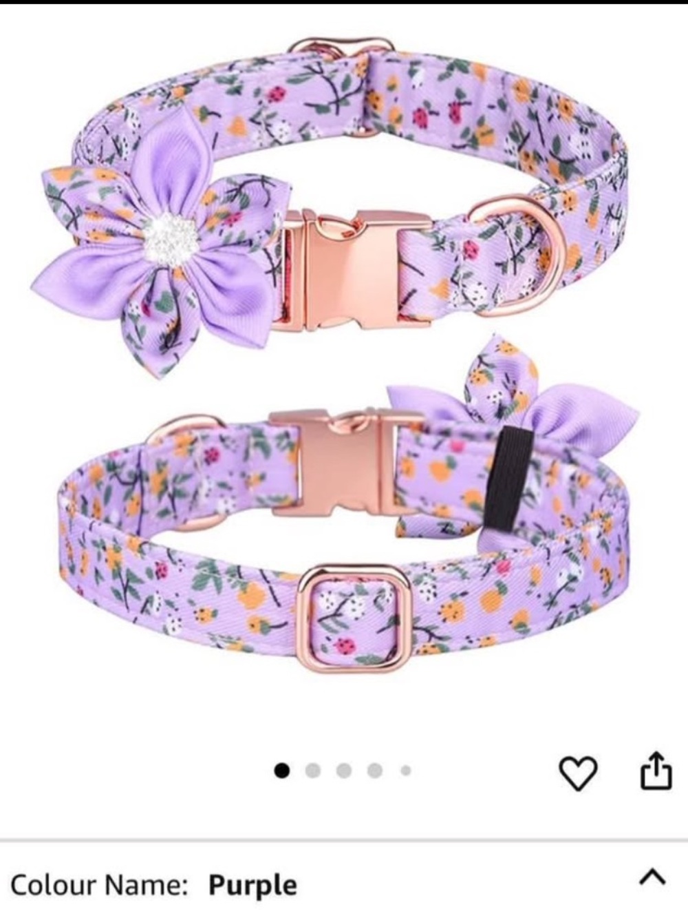 Purple Floral dogs Collar with Bow and Rose Gold Hardware
